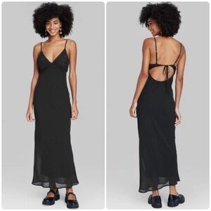 Wild Fable 3D Rosette Chiffon Open Back Maxi Dress